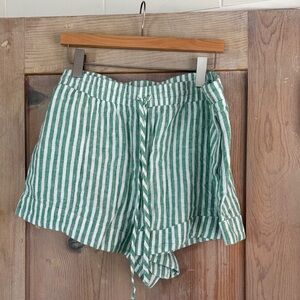 Universal Thread Green and White Striped High-Waist Tie Shorts